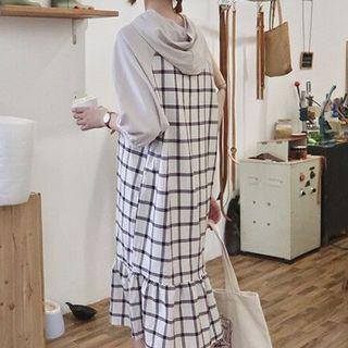 Check 3/4-sleeve Hoodie Dress