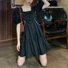 Plain Square-neck Short-sleeve Dress / Harness Belt