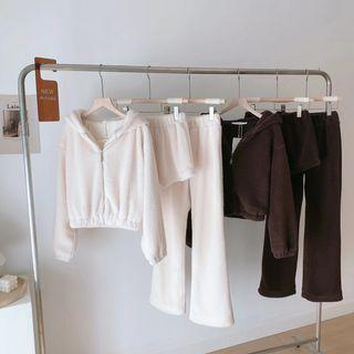 Fluffy Hooded Zip Jacket / Shorts / Pants