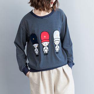 Embroidered Striped Sweatshirt Stripes - Blue & White - One Size
