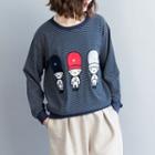Embroidered Striped Sweatshirt Stripes - Blue & White - One Size