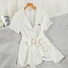 Short-sleeve Buckled Coat Dress