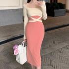 Set: Spaghetti Strap Midi Bodycon Dress + Tie-strap Crop Top