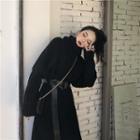 Turtleneck Ribbed Knit Midi Dress Black - One Size