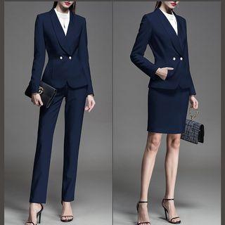 Ruffle Blouse / Pencil Skirt / Dress Pants / Shawl Lapel Blazer / Set