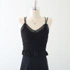 Strappy Lace Trim Shirred Camisole Top