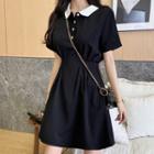 Short-sleeve Two-tone A-line Polo Dress