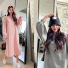 V-neck Slit-side Long Sweatshirt Dress