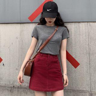 Short-sleeve Plain T-shirt / Mini A-line Skirt