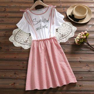 Lettering Mock Two Piece Short-sleeve Dress