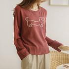 Dog-printed Loose-fit Knit Top