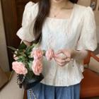 Puff-sleeve Square Neck Blouse Off-white - One Size