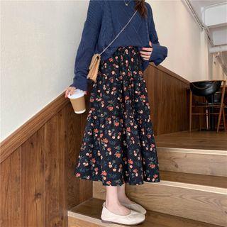 Corduroy Floral Print Skirt