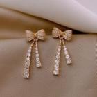 Bow Rhinestone Fringed Earring 1 Pair - Silver Needle - Earring - Gold - One Size
