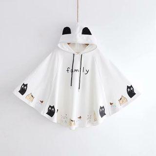 Hooded Cat Print Cape Hoodie