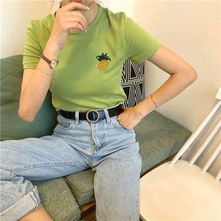 Fruit Embroidered Short-sleeve Slim-fit T-shirt