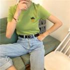 Fruit Embroidered Short-sleeve Slim-fit T-shirt
