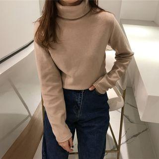 Turtleneck Letter Embroidered Long-sleeve T-shirt