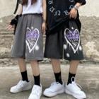 Couple Matching Heart Print Straight Cut Shorts