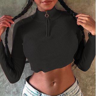 Long-sleeve Half-zip Cropped Top