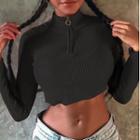 Long-sleeve Half-zip Cropped Top