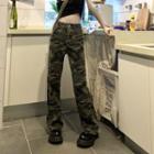 High Waist Camo Printed Straight Leg Jeans