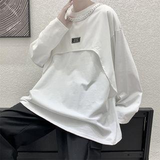 Long-sleeve Chain-accent Mock Two-piece Top