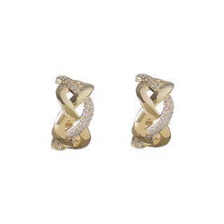 Sterling Silver Rhinestone Braided Ring 1 Pair - Gold - One Size