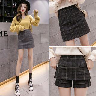 High-waist Plaid Woolen Skort