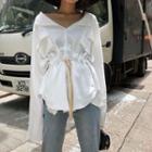 Drawstring Long-sleeve Top White - One Size