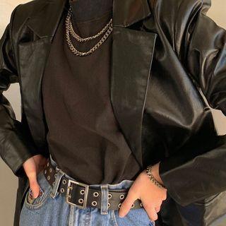 Faux Leather One-button Blazer