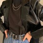 Faux Leather One-button Blazer