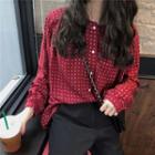 Patterned Buttoned Blouse Vintage Red - One Size