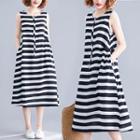 Striped Sleeveless Midi T-shirt Dress Stripe - Black & White - One Size