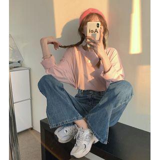 Plain Long-sleeve Round-neck Top