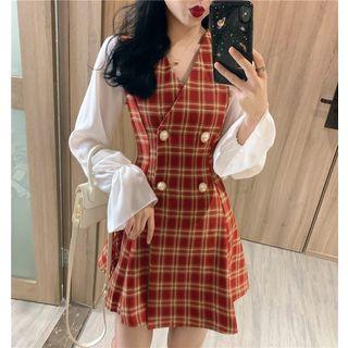 Plaid Long-sleeve Mini A-line Dress