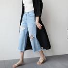 Distressed Cropped Wide-leg Jeans