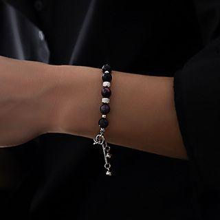 Beaded Chain Bracelet Silver & Coffee - One Size