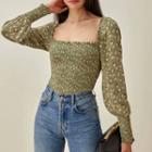 Puff Sleeve French Square Collar Floral Top