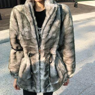 Drawcord-waist Faux Fur Zip Jacket