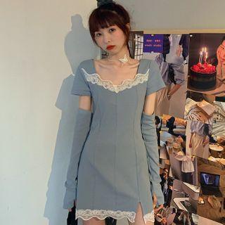 Short-sleeve Slit Mini A-line Dress