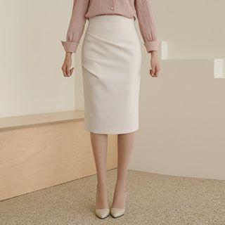 Slit-back Shirred Pencil Skirt