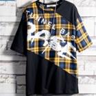 Lettering Lattice Elbow-sleeve T-shirt