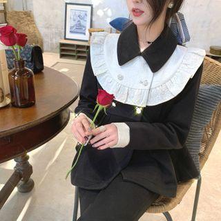 Color-block Long-sleeve Blouse / Straight-leg Pants