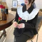 Color-block Long-sleeve Blouse / Straight-leg Pants