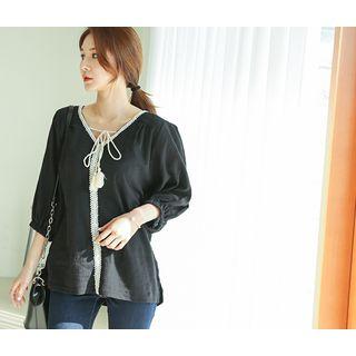 Tassel-detail Contrast-trim Blouse