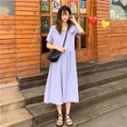 Short-sleeve Wide Collar A-line Midi Dress Purple - One Size