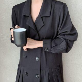 Double-breasted Pleated Long Coatdress