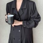 Double-breasted Pleated Long Coatdress