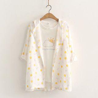 Sun Print Button-up Hooded Jacket / Short-sleeve T-shirt